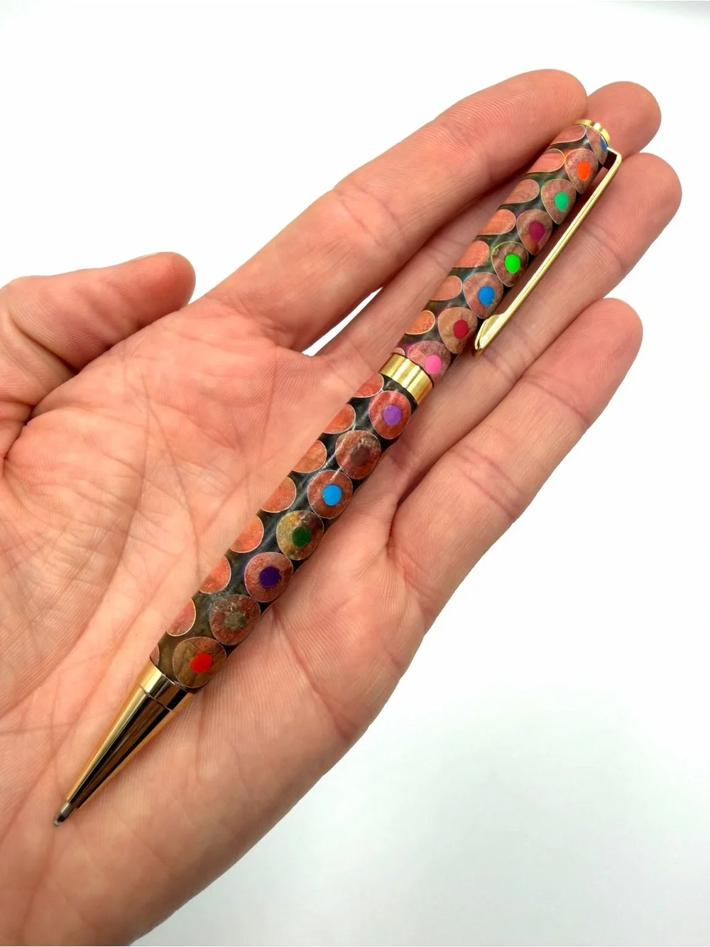 Custom Wood & Colored Pencil Resin Hand-Turned Ballpoint Pen